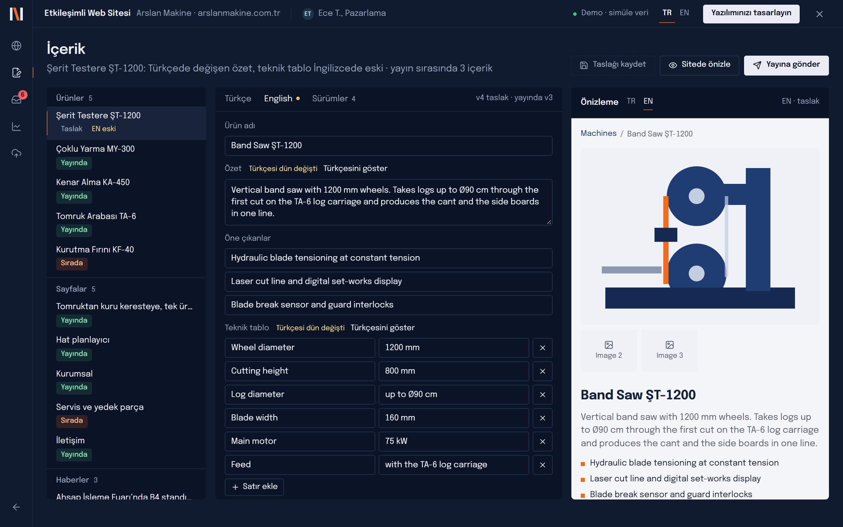 Etkileşimli Web Sitesi demosunun ekran görüntüsü
