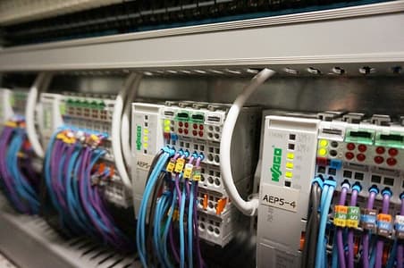 PLC wiring inside a cabinet